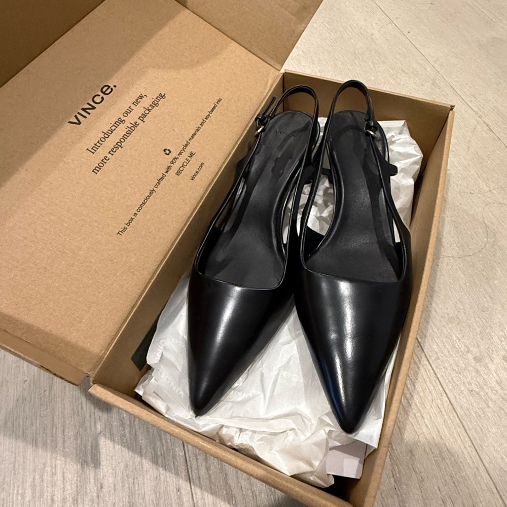Vince Bianca Black Leather Slingback Heels